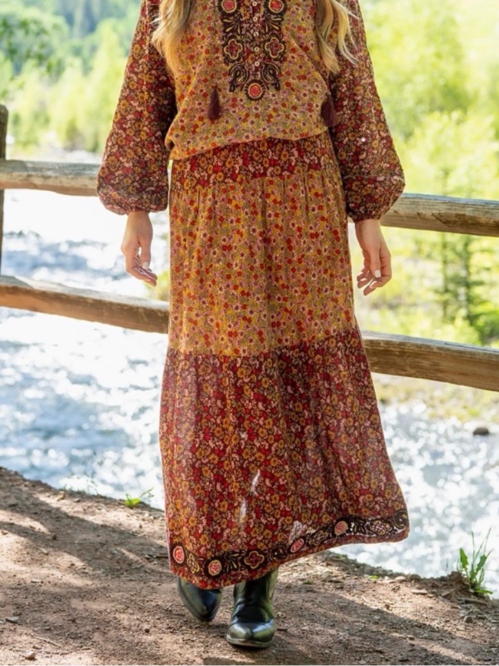 NWT Natural Life Camille Tiered Embroidered Patchwork Maxi Boho Skirt XL NEW!